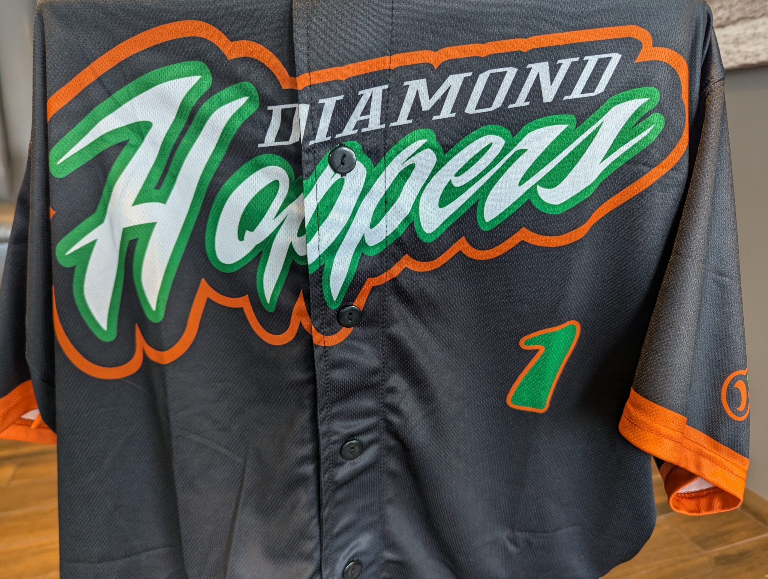 Diamond Hoppers black away jersey with custom number on the front