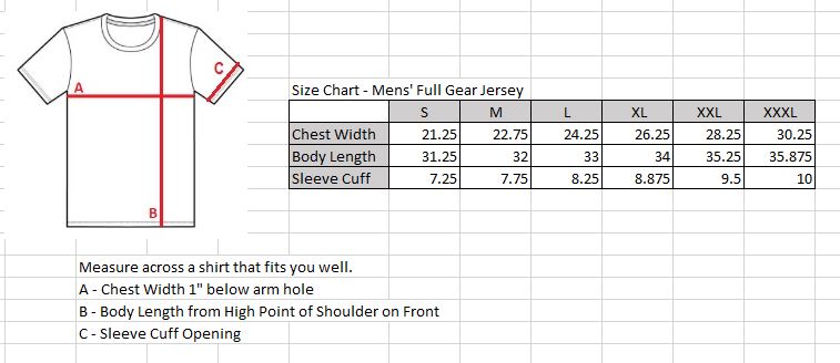Xl Jersey Size Chart