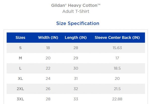 Gildan 5000 size chart