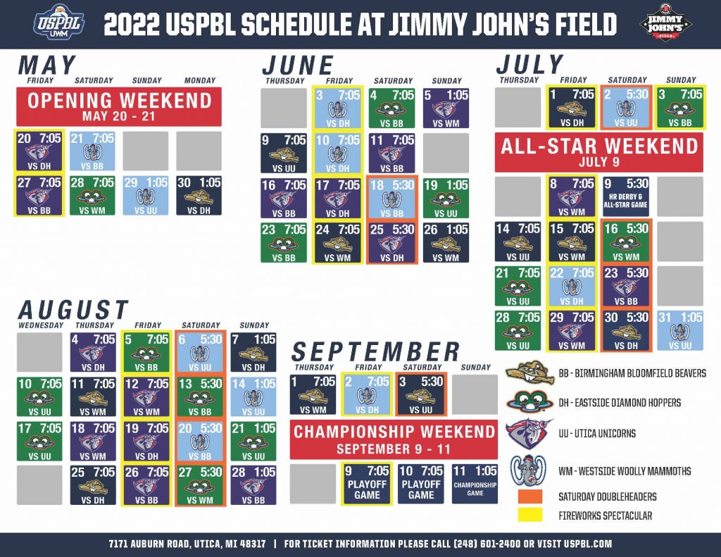 Printable Schedule - United Shore Professional Baseball League (USPBL)