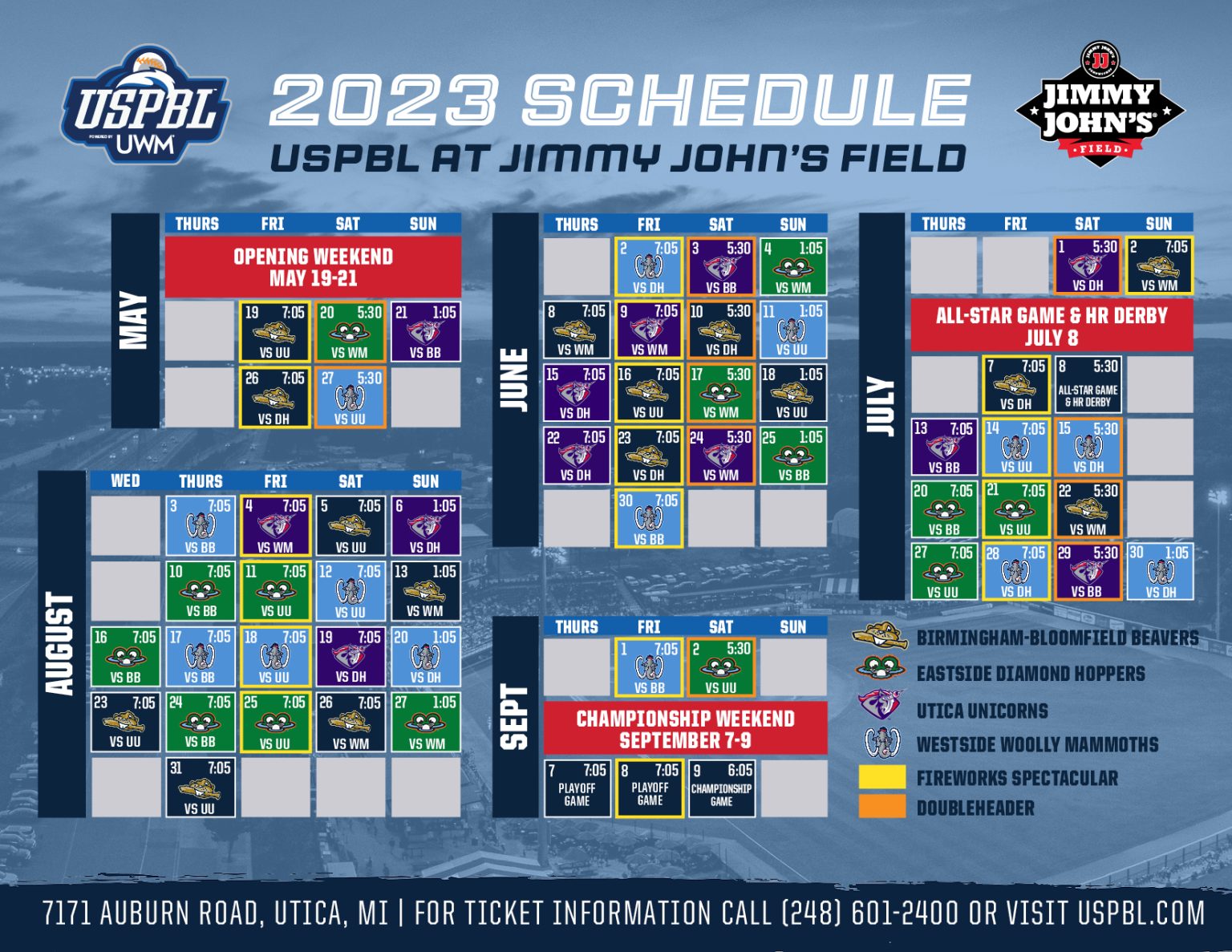 Printable Schedule United Shore Professional Baseball League (USPBL)