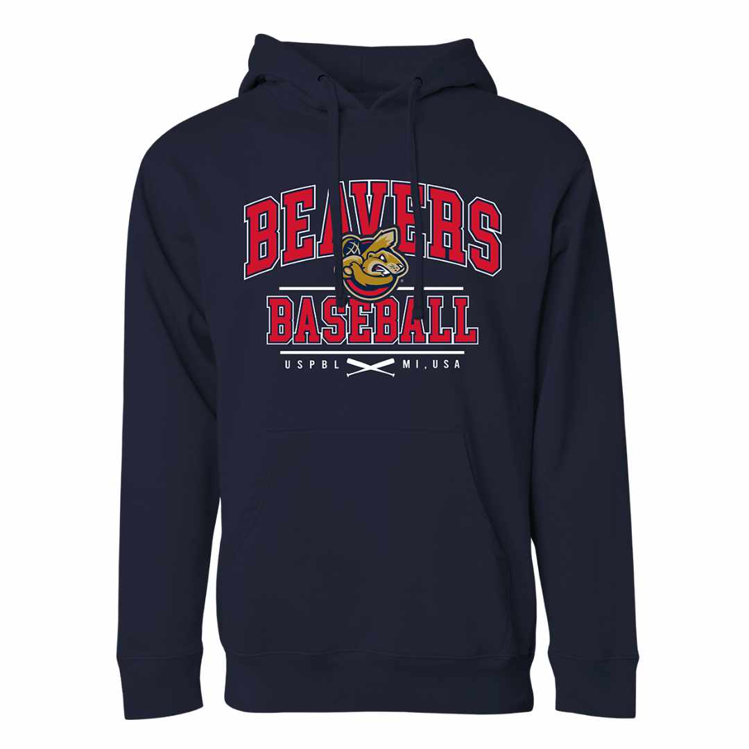 Beavers navy Varsity Hoodie with large block text