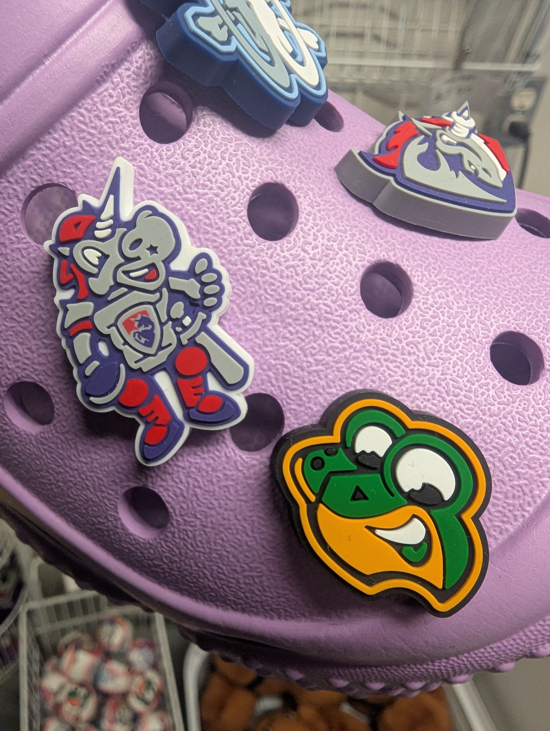 Lancelot and Ribbi unicorn and frog team mascot logo shoe charm for laces or clogs Crocs