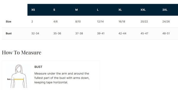 Notch Neck chart by body size