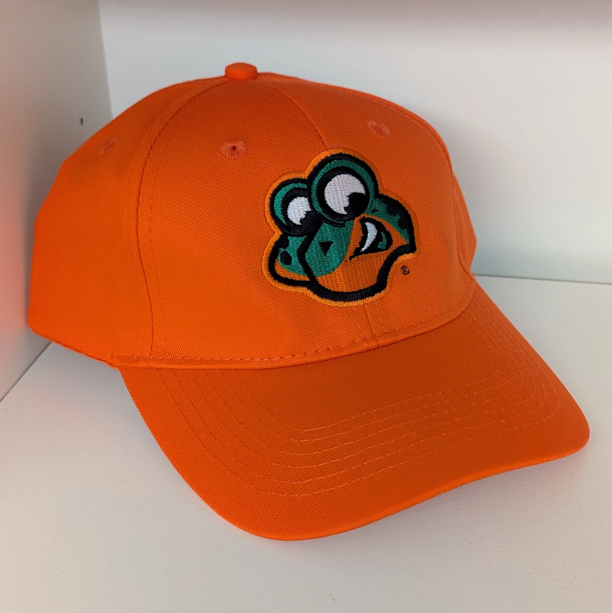 Eastside Diamond Hoppers youth baseball cap hat orange with frog mascot logo